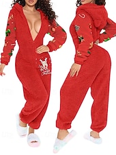 billiga Loungewear till damer-Dam Onesies Ledigt Komfort Comfrt Ren färg Ficka Jul Hem Långärmad Luvtröja Rodnande Rosa Vin Rubinrött Fuchsia Brun Vår Höst Vinter