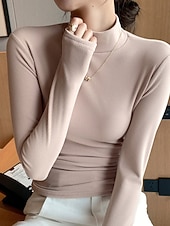 economico Colori solidi-Per donna Felpa Elegante Casual Morbido Colore Puro A Coste Dolcevita Lavorato a maglia Manica Lunga Top Regolari Maglia All&#039;aperto Quotidiano Weekend Nero Bianco Autunno Inverno
