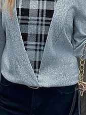 Недорогие Женские Графические Топы-Жен. Рубашка Блуза В клетку Стиль Классический На каждый день Длинный рукав Квадратный вырез Обычные топы Повседневные Праздники С принтом Синий Весна Осень Зима