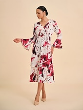 economico Abiti da donna-Da donna Femminile Vestito Casual Borgogna Manica Lunga Maniche Corte Estate Primavera Tutte le stagioni Scollo a V Elegante XS S M