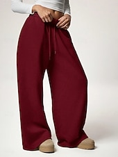 abordables jambe large et taille haute-Femmes Joggings Jambe large Chinos Mode Streetwear Occasionnel Longueur complète Taille haute Uni Ceinture Élastique Confortable Doux Élastique Extérieur Rue Gris clair Noir Blanche Rouge Ét