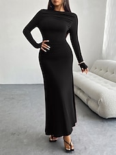 levne Bílé šaty-Dámské Maxi šaty Plášťové šaty Večírek Párty Dovolená Rande Běžný Bez vzoru Dlouhý rukáv Tričkový Černá Fialová Hnědá Tmavě šedá Jaro Podzim