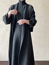 preiswerte Einfarbige Farben-Damen Langes Kleid Maxikleid Pulloverkleid Strickkleid Freizeitkleid Kleid-Set Elegant Mode Modern Outdoor Täglich Ausgehen Normale Passform Einfach Langarm Rollkragen Stehkragen Dunkelgray Winter