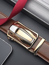 Herrebelte i ekte skinn med bilspenne – luksuriøst automatisk skrallebelte til dress for forretnings-, fritids- og formell bruk billige Belter for menn-Herrebelte i ekte skinn med bilspenne – luksuriøst automatisk skrallebelte til dress for forretnings-, fritids- og formell bruk