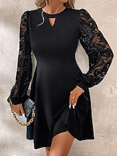 preiswerte abendkleider-Damen Minikleid Freizeitkleid Cocktailkleid Elegant Mode Modern Laternenärmel Täglich Abendgesellschaft Wochenende Normale Passform Einfach Langarm Rundhalsausschnitt Schwarz Frühling Herbst
