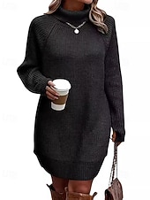 abordables Robes pull-Femmes Mini Robe Robe Pull Mode Moderne Quotidien Fête Sortir Coupe régulière Uni manche longue Col roulé Noir Blanche Vert Véronèse Fuchsia Automne Hiver