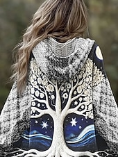cheap Boho Tops-Women's Zip Up Hoodies Floral Graphic Geometric Punk Active Vintage Long Sleeve Hooded Regular Tops Casual Home Dailywear Blue Fall Winter