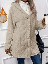 abordables Vestes en Polaire-Femmes Veste Sherpa Veste Décontractée Confortable Respirant Avec Poches Boutons Occasionnel Uni Vacances Rue Occasionnel Tenue quotidienne Ouvert devant Régulier À capuche Coupe régulière manche