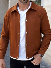preiswerte Lässige Jacken-Herren Leichte Jacke Hemdjacke Freizeitjacke Urlaub Täglich Atmungsaktiv Knöpfe Frühling Herbst Einfach Mode Klassisch Revers Regulär Braun Jacken