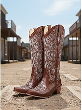ieftine Cizme Cowboy &amp; Western-cizme de cowboy de epocă western de damă, împodobite cu strasuri, design din piele brodat pentru nunți și ocazii speciale