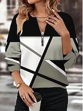 Women's Pullover Sweatshirt Zip Up Sweatshirts Graphic Geometric Color Block Fashion Casual Long Sleeve Crew Neck Regular Tops Street Dailywear Zipper Print Black Fall Winter4