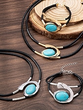 Χαμηλού Κόστους Γυναικείο Κολιέ-Γυναικείο σετ κοσμημάτων με μποέμ μοτίβο και στροβιλισμό, κολιέ και βραχιόλι με τιρκουάζ σχέδια σε κομψό χρυσό και ασημί, ιδανικό για πάρτι, γάμους και δώρα