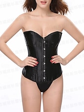 baratos Espartilhos-Mulheres Corset Shapewear Cincher Cintas Corpete Sexy Moda Sensual Cor imaculada Hem irregular Frente Única Férias Rua Encontro Sem Manga ombro frio Preto Branco Primavera Outono Moderno
