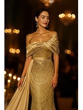 economico Abiti da ballo-Sirena Tromba Lunghezza al pavimento Abito da ballo con mantello Abito da Sera Abito formale Elegante Scintillante Brillanti Senza Maniche Senza Spalle Matrimonio Formale Con Paillettes con Glitter