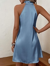 baratos Vestido Simples-Mulheres Minivestido vestido de cetim Vestido de festa Vestido decote halter Elegante Moderno Festa de Noite Festa Coquetel Normal Tecido Sem Manga Halter pescoço Azul Champanhe Verde Primavera Outono