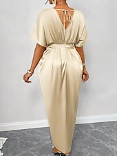 abordables Robe de cocktail-Femmes Robe Longue Maxi Robe Robe de Soirée Robe de Cocktail Robe en Satin Élégant Moderne Soirée Coupe régulière Uni Manche Courte Col en V Noir Jaune Bleu Roi Vert foncé Automne Hiver