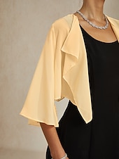  女性用 ゆったりとしたトップス シフォントップス 純色 エレガント 七分袖 アシメントリー クロップトップ 結婚式のゲスト シャンパン 夏 春 秋