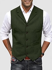 economico Gilet da uomo-Per uomo Gilet in tweed Gilet Formale Matrimonio Vacanza Casuale Vintage Moda Primavera Autunno Tasca Bottoni Poliestere Tweed Confortevole Semplice Spina di Pesce Monopetto Scollo a V Con intaglio