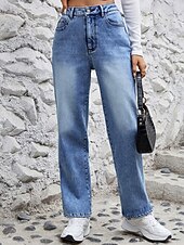 economico Pantaloni a gamba dritta-Per donna Dritto Essenziale Casual Lunghezza intera Misura del girovita medio Semplice Tasca Calore Termico Micro-elastico All&#039;aperto Vacanza Streetwear Blu Inverno Vestibilità regolare