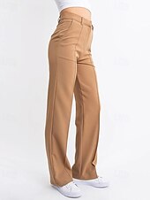 billiga byxor för kvinnor-Dam Kinesiska Rak Streetwear Ledigt Fullängd Medium Midja Slät Ficka Elastisk midja Bekväm Microelastisk Utomhus Semester Dagligen Mörkbrun Ametist Svart Brun Vår Höst Normal
