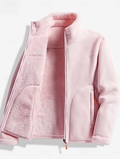 billige Fleece-fôrede jakker-Dame Sherpa jakke Bekvem Pustende Glidelås Lomme Fritid عادي Feriereise Gate Avslappet Dagligdagstøy Enkeltkneppet Normal Høy krage Normal Langermet Yttertøy Rosa Lilla Fuksia Vår Høst