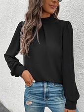 Χαμηλού Κόστους Επίσημες Μπλούζες-Γυναικεία Πουκάμισο Κομψή Φιλάρεσκος Σατέν Μπλούζα Συμπαγές Χρώμα Στυλάτο Καθημερινό Μακρυμάνικο Ζιβάγκο Κανονικά μπλουζάκια Καθημερινά Εξόδου Μαύρο Κίτρινο Πράσινο Ανοικτό Ρουμπίνι Βυσσινί