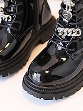 olcso Gyerekbakancsok-Koreai idol ihlette popsztár jelmezcipő, lányka fekete lakkbőr fűzős, térdig érő csizma oldalsó cipzárral, táncelőadásokhoz és színpadi ruhákhoz