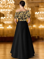 baratos Vestidos de Festa em A-Vestido de noite preto dourado com lantejoulas evasê, elegante vestido formal para casamento formal, comprimento até o chão, um ombro só, bolso, cetim com glitter, bordado, xale 2025