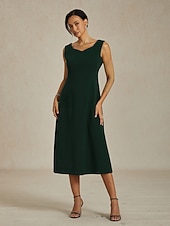 رخيصةأون فساتين الحفلات-نسائي فستان ميدي فستان شيث فستان شكل حرف A أنيق مناسب للحفلات زفاف ضيف حفل زفاف عادي لون الصلبة بدون كم V رقبة أزرق رمادي وردي أسود