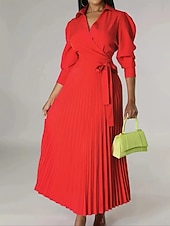 levne Party šaty-Dámské Midi šaty Šaty na párty Koktejlky Saténové šaty Slip Dress Elegantní Moderní Venkovní Párty Večerní oslava Běžný Bez vzoru Dlouhý rukáv Košilový límec Růžová růžová Černá Světlá růžov