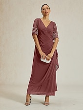  Naisten Maksimekko Kotelomekko Tyylikäs Yhtenäinen väri Lyhythihainen V kaula-aukko Tumma vaaleanpunainen