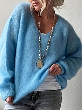 Női Pulóver Elegáns Divat Utcai sikk Tiszta szín V-alakú Kötött Hosszú ujj Normál felsők Kötött Szabadtéri Napi Hétvége Arcpír rózsaszín Medence Tavasz Ősz olcso Szilárd színek-Női Pulóver Elegáns Divat Utcai sikk Tiszta szín V-alakú Kötött Hosszú ujj Normál felsők Kötött Szabadtéri Napi Hétvége Arcpír rózsaszín Medence Tavasz Ősz