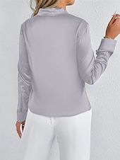  Жен. Рубашка Elegant Нарядный Атласный верх галстук спереди Сплошной цвет Стиль На каждый день Длинный рукав V-образный вырез Обычные топы Повседневные На выход Зеленый Светло-серый Весна Осень