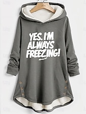 abordables Humor y Citas Tops-Mujer Sudadera con capucha Pullover Graphic Letra Cálido Casual Borroso Manga Larga Con Capucha Tops largos Casual Deportes Estampado Rosa Azul Piscina Gris Otoño Invierno