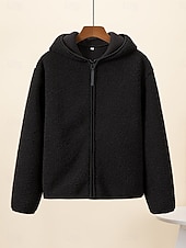 baratos jaqueta com capuz-Mulheres Jaqueta sherpa Jaqueta casual Casaco com capuz Confortável Respirável Zíper Casual Tecido Férias Rua Casual Roupa Diária Zíper Padrão Com Capuz Normal Manga Longa agasalhos Azul Claro Preto