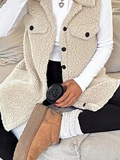 abordables Vestes Sherpa-Femmes Veste en Polaire Veste Décontractée Chaud Confortable Avec Poches Boutons Mode Extérieur Uni Sortir Week-end Simple Boutonnage Régulier Revers Coupe régulière manche longue Vêtements