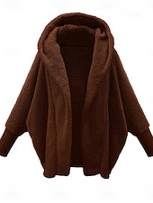 billiga Fleece-fodrade jackor-Dam Vardaglig jacka Bekväm Andningsfunktion Ficka Förstoringar Ledigt Slät Semester Gata Ledigt Dagliga kläder Öppen front Normal Huva Lös passning Långärmad Ytterkläder Svart Vit Rodnande Rosa Vår
