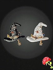 ieftine Accesorii de Halloween-Set de broșe pentru pălării de vrăjitoare de Halloween pentru femei - 2 bucăți de insigne emailate alb-negru cu pandantive stea pentru accesorii de petrecere la costume