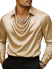  Муж. Рубашка Шелк как Атласная рубашка Повседневная рубашка Полотняное плетение Официальные Свадьба Черный Винный Темно синий Золотой Длинный рукав Вырез-хомут Весна & осень Все сезоны Одежда Рюши