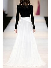 preiswerte Ballkleider-schwarz-weißes Etui-/Säulen-Abendkleid mit Pailletten, elegantes Abendkleid, formelle Hochzeit, bodenlang, lange Ärmel, V-Ausschnitt, Chiffon mit Glitzer 2025