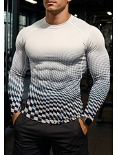 お買い得  ランニングTシャツとタンクトップ-男性用 男女兼用 コンプレッション・シャツ ランニングＴシャツ 3Dプリント 長袖 ベース層 幾何学模様 速乾性 ビデオ圧縮 パワーフレックス 吸汗性 ジムトレーニング アクティブトレーニング 運動 スポーツウェア アクティブウェア ブルー