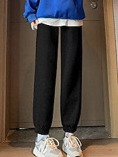 お買い得  ストレートレッグパンツ-女性用 ジョガー チノパン 旅行度假风 ヴィンテージ ストリートファッション 全長 ミディアムウエスト 平織り ドローストリング ポケット ソフト 伸縮性あり 日常 アウトドア バケーション ダークグレー 暗灰色 ブラック 夏 春 秋 冬 レギュラー