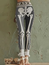levne Halloween kalhoty-Dámské Legíny prázdniny Vinobraní Módní Po kotníky Vysoký pasPantsHalloween Grafika předvečer Všech svatých Potisk Yumuşak Prodyšné Elastické Dovolená ulice Ležérní Oranžová Trávová zelená Šedá Jaro
