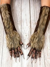 levne Halloweenské doplňky-Pánské halloweenské rukavice s drápy vlkodlaků – dlouhé chlupaté ruce jako monstrum s ostrými konečky prstů pro cosplay, kostýmní večírky a tematické akce