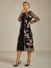 Недорогие Куртки-Женские топы из ткани с пайетками цветочные элегантные стильные с длинным рукавом круглым вырезом длинные топы вечернее полуформальное пляжная свадьба черное весна осень зима