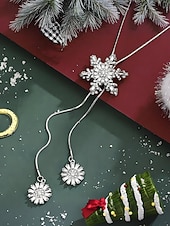 Χαμηλού Κόστους Χριστουγεννιάτικα αξεσουάρ-Γυναικείο κολιέ με κρεμαστό κόσμημα σε σχήμα χιονονιφάδας – κομψό κόσμημα με μακριά αλυσίδα και κρυστάλλινες λεπτομέρειες για κυρίες, χειμερινή μόδα και χριστουγεννιάτικο δώρο
