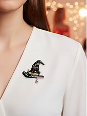 ieftine Accesorii de Halloween-Set de broșe pentru pălării de vrăjitoare de Halloween pentru femei - 2 bucăți de insigne emailate alb-negru cu pandantive stea pentru accesorii de petrecere la costume