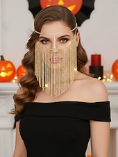 billige Maskerade Tilbehør-damemaske med strass-frynser - glitrende dusk-ansiktsmykke tilbehør til fest, festival, maskerade og klubbantrekk