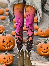 levne Halloween kalhoty-Dámské Kalhoty Legíny Pohodlné legíny Šik ven Na běžné nošení Plná délka Vysoký pasPantsHalloween Netopýr Elastický pas Tisk Prodyšnost Pohodlné Elastické Dovolená ulice Denní nošení Světlá růžová