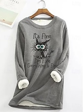 economico Umor e Citazioni Felpe-Per donna Felpa Pullover Grafico Lettera Caldo Casual Morbido Manica Lunga Girocollo Top lunghi Casuale Streetwear Blu Rosa chiaro Nero Grigio Primavera Autunno Inverno